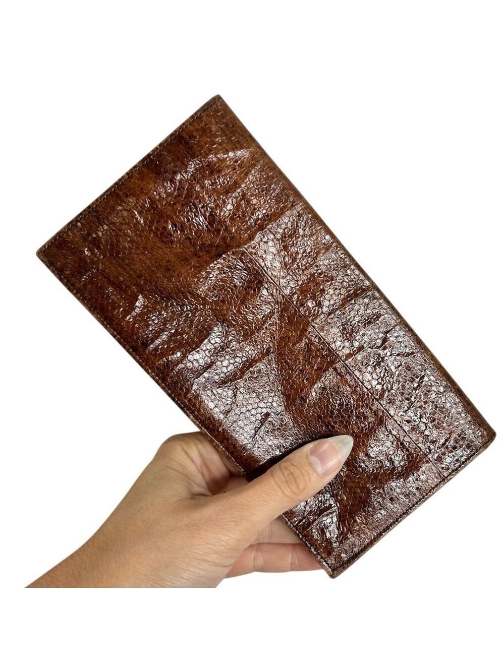 Vintage 50s 60s Tip Top midcentury genuine snakeskin brown bifold wallet